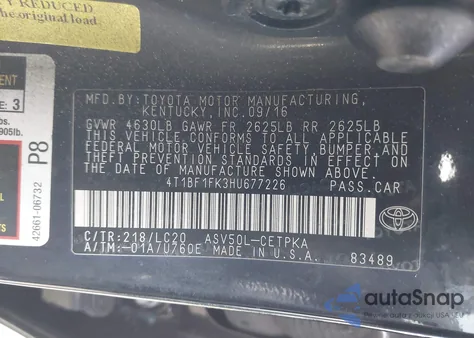 2017 Toyota Camry Xse z USA, uszkodzony, nr VIN 4T1BF1FK3HU677226